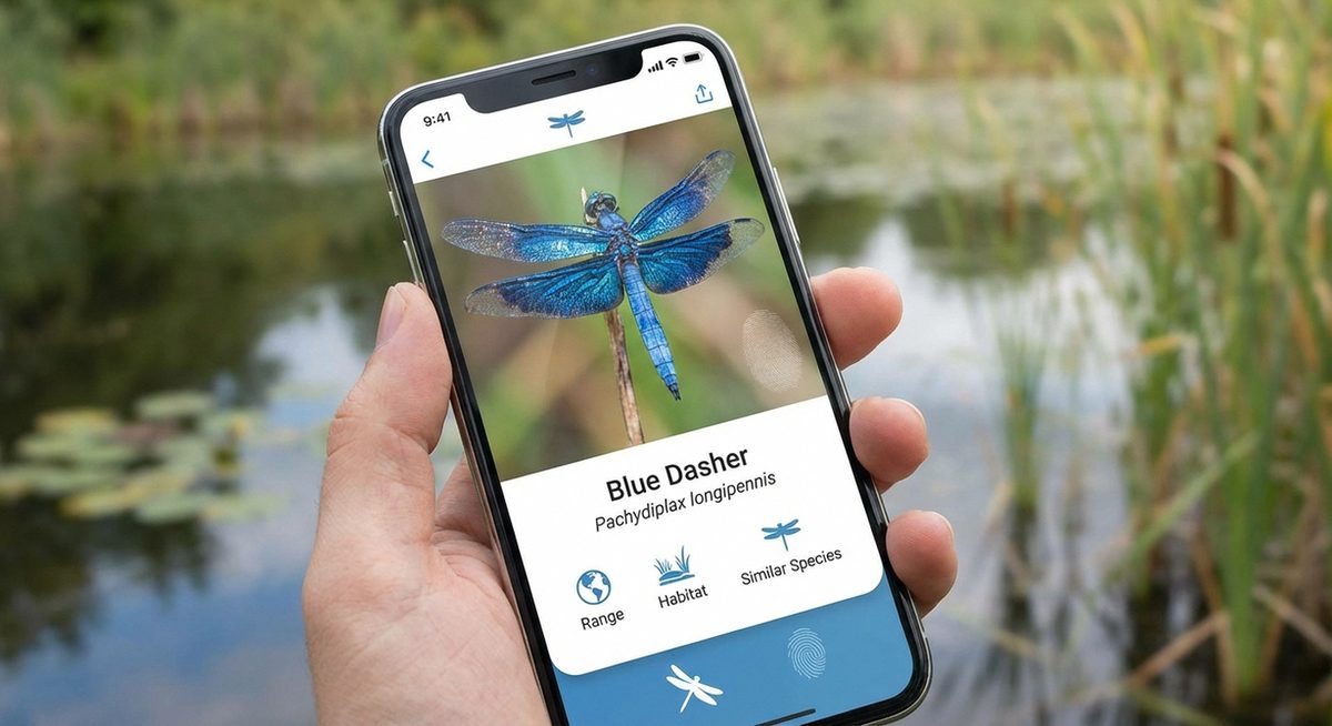Smartphone mit Libellen-Bestimmungs-App